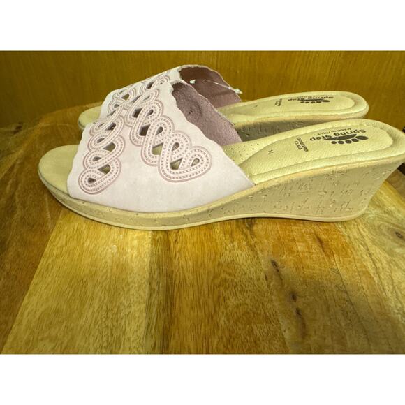 Spring Step Pink Slip On Slide Wedge Open Toe Sandal Leather Made in Italy SZ 11 - Picture 3 of 5